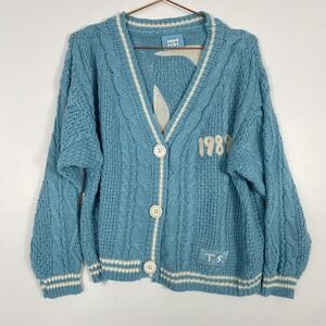Taylor‎ Swift 1989 Cardigan Sweater Womens XS/SM Blue Birds V Neck Button Knit